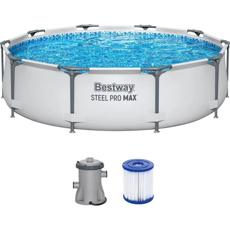 Bestway 'Steel Pro Max Ø 305 x 76 cm' Frame Pool Komplett Set mit Filterpumpe und Zubehör – Bild 1