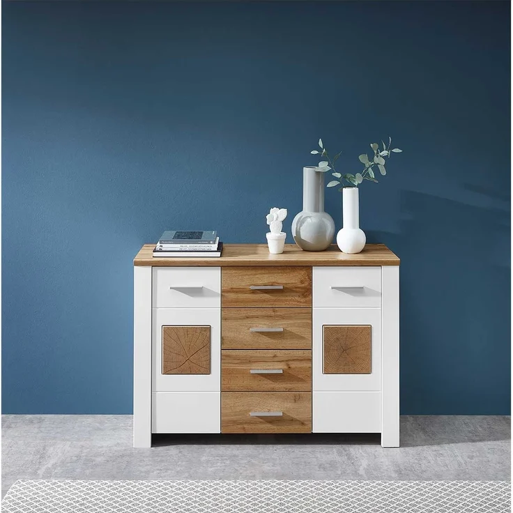 Kommode vito Materio, Holzwerkstoff, Metall, Weiß, Holzfarben, 122 x 86 x 39 cm – Bild 3