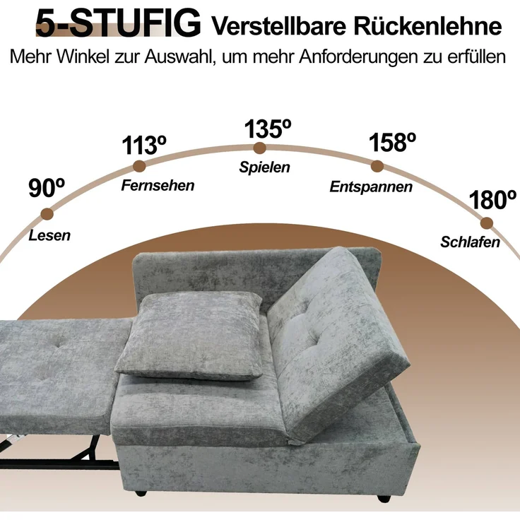 2-Sitzer Schlafsofa B 177 x T 68 x H 65 cm, aus Leinenstoff, 3-in-1 mit verstellbarer Rückenlehne – Bild 9