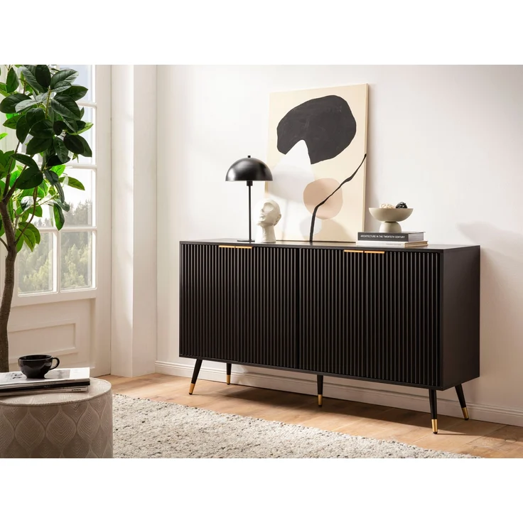 FINEBUY Sideboard FB104685 (150x81x39cm Anrichte, Schwarz Eiche-Dekor), Kommode Türen Standschrank, Hoher Kommodenschrank – Bild 2