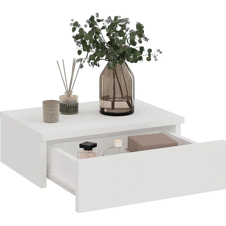 KOMTO Wandregal mit Schublade Monaco - Nachttisch Hängend Wandmontage, Wandschublade Nachtschrank Hängend, Monaco 46 x 30 x 15 cm