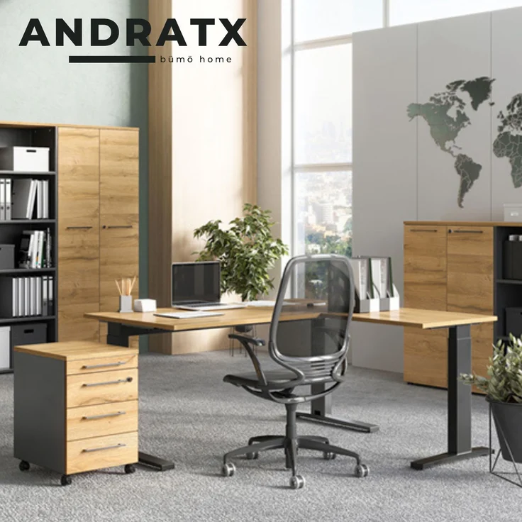 bümö Andratx Rollcontainer mit Schubladen, Container abschließbar aus Holz in grau - Rollwagen für's Büro als Schreibtisch Unterschrank, Bürocontainer od. Schreibtischcontainer, AXRC-69 – Bild 5