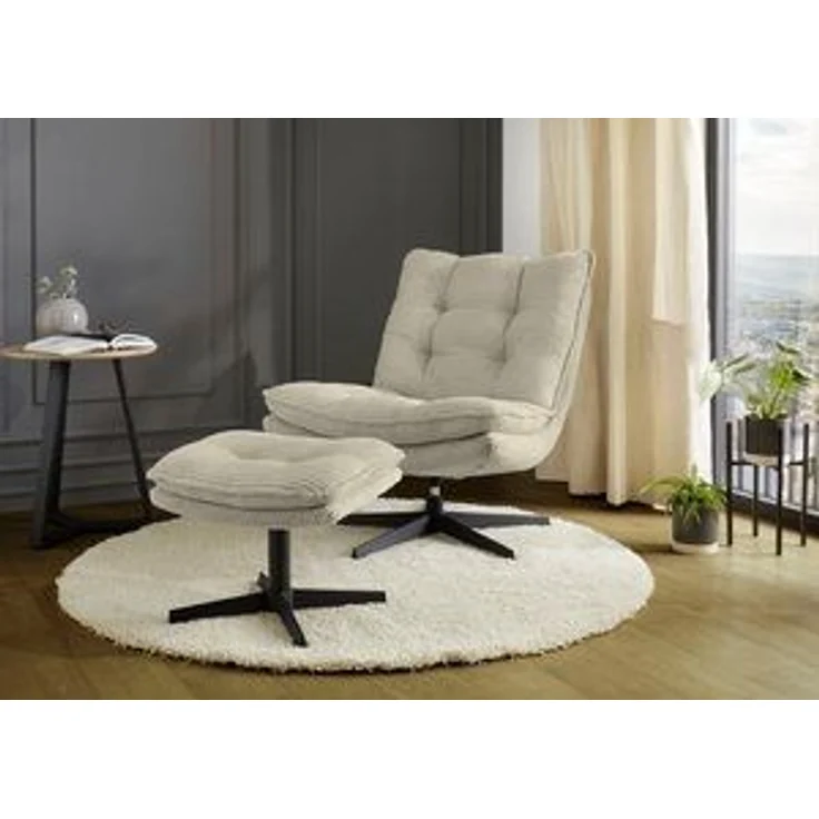 Jockenhöfer Gruppe Relaxsessel Kasper, B: 76 cm, Sitzhöhe: 47 cm, Set: mit Hocker, 360° Drehfunktion, Cord – Bild 6