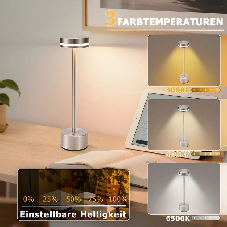Nettlife LED Tischleuchte Modern Gold/Weiß/Schwarz/Silber Kabellose Nachttischlampe USB-C, Touch Dimmbar, LED fest integriert, Modern Tischlampe für Schlafzimmer Esszimmer Büro – Bild 1