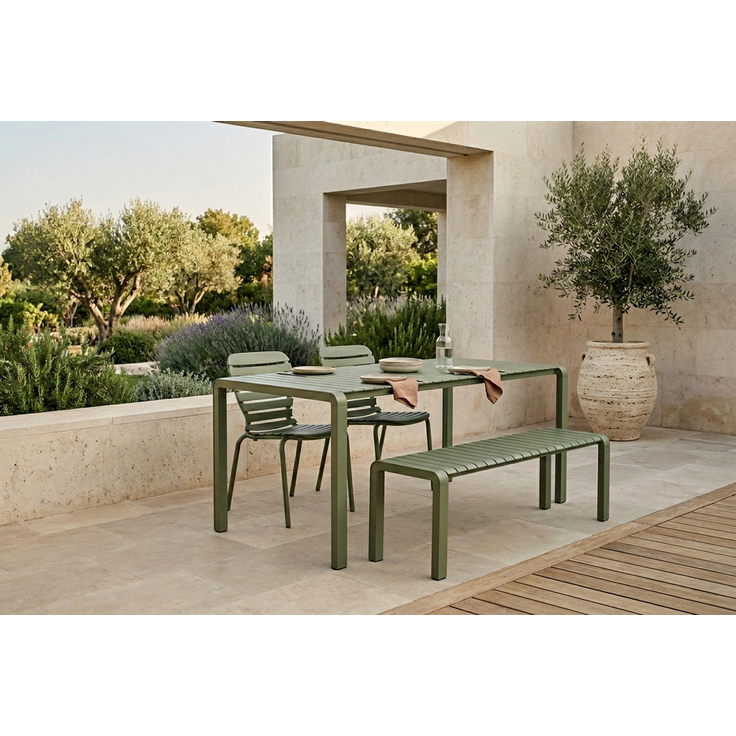 Zuiver Gartenmöbel-Set Vondel mit Tisch, 2 Stühlen & Bank, Aluminium Grün 87,2x168,5x75 cm – Bild 2