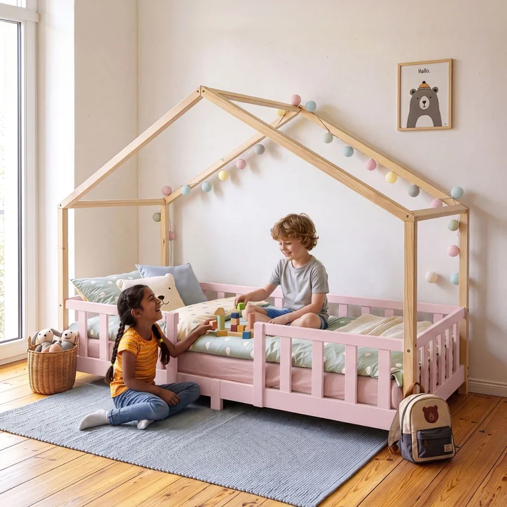 Kinderbett Treviolo 90x200 cm Rosa / Natur [en. casa] – Bild 3