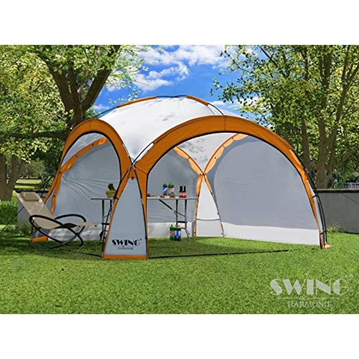 Swing & Harmonie LED Event Pavillon DomeShelter 3,6 x 3,6m mit Solarmodul, inkl. 96 LEDs, orange, wasserabweisend, UV-beständig, mit Moskito-Netz und blickdichten Seitenwänden – Bild 4