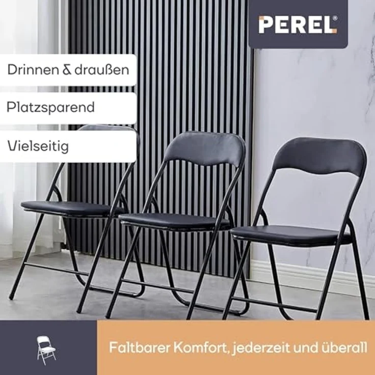 Gepolsterter Klappstuhl schwarz, faltbarer Stuhl, Campingstuhl, Terrassenmöbel – Bild 4
