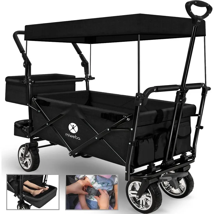 Miweba Bollerwagen MB-20 faltbar Transportwagen Kinder Faltwagen Handwagen Dach (Schwarz)