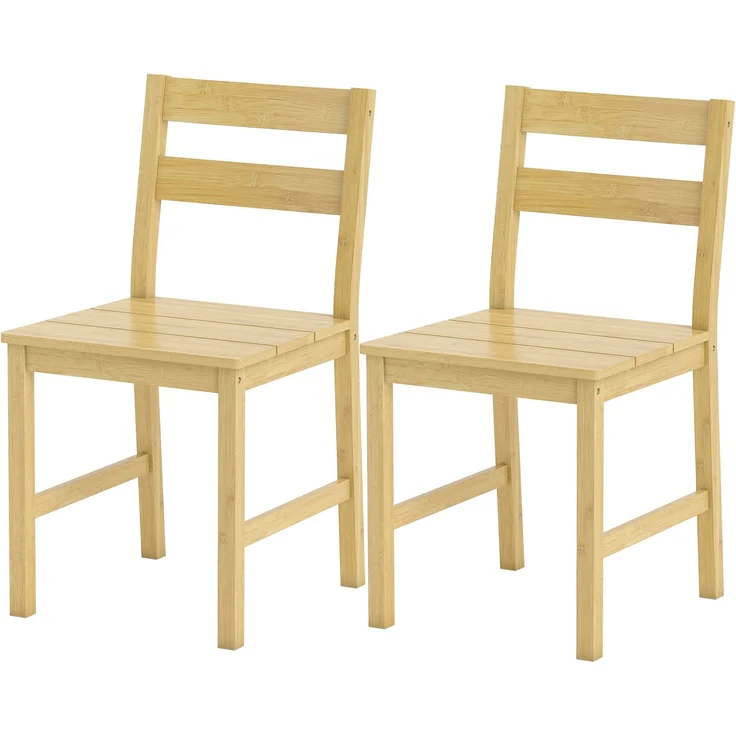 MELAYR, Set aus 2 Bambus-Esszimmerstühlen, Küchenstühle ohne Armlehnen mit Lattenrostsitz, Naturholz, 100 x 61 x 9 cm – Bild 2