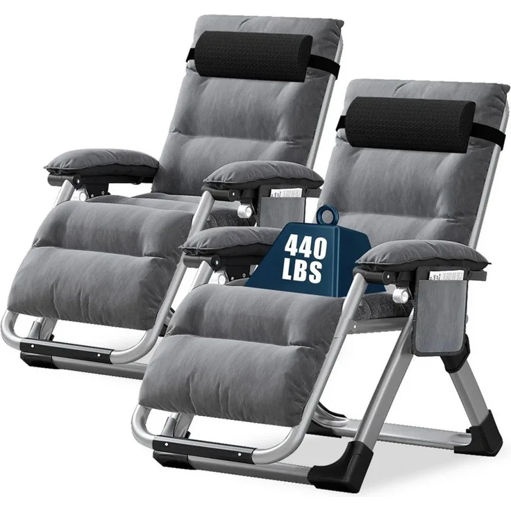 Meulbaty Klappstuhl 200KG Belastbar Klappbar Liegestuhl mit Auflage, Sitzen (2.3-3cm Matratze, 2 St), für Wohnzimmer, Balkon, Strand oder Pool