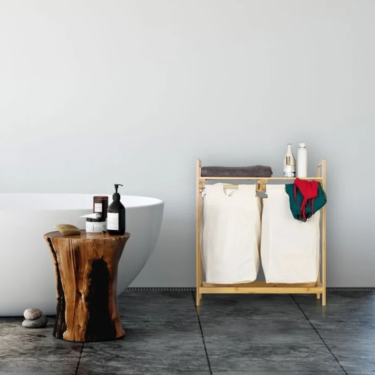 Wäschekorb Bambus 2 Fächer – Bild 2