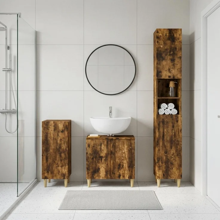 vidaXL 3-teiliges Badezimmer-Schranksystem ARNHEM Raucheiche 3417446 – Bild 1