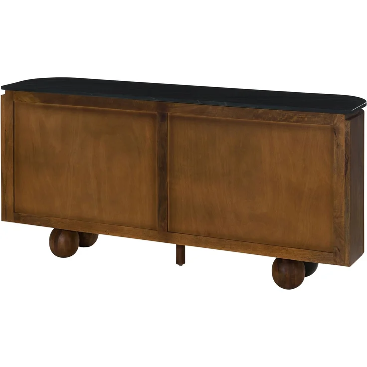 Sideboard Mango 180 x 40 x 80 dunkelbraun lackiert / Marmor schwarz FLORENZ #221 – Bild 9