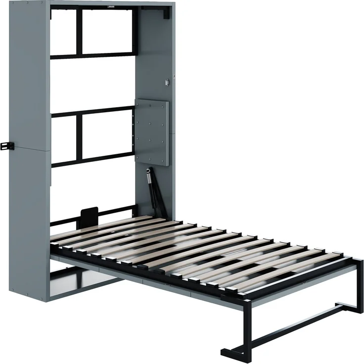 Merax Schrankbett, 90x200 cm Murphy-Bett, Metallrahmen-Wandklappbett, Faltbett Kombination aus Metallrahmen und Holzplatte, mit Verriegelbarer Wandbefestigung, Grau – Bild 9