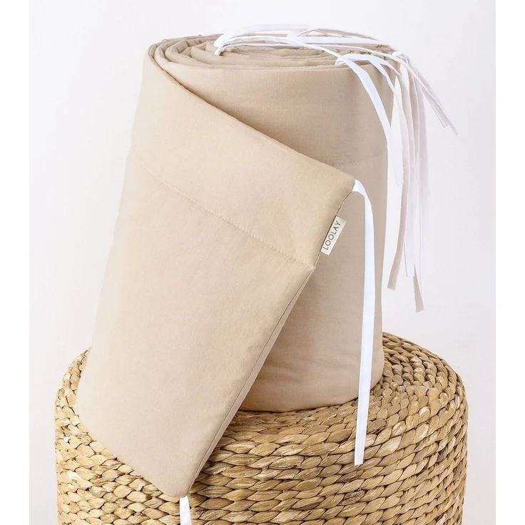 Loolay Bettnestchen BEIGE Taupe BIO-Baumwolle Atmungsaktives Babybett BETTUMRANDUNG, (420, 360, 210, 180 x 30 cm für 140x70 o 120x60 cm Bett, LUX Babyaussttatung Umrandung Kopfschutz Kantenschutz Bettschlange), LOOLAY® - 100% Europäische Stoffe und Kle... – Bild 2