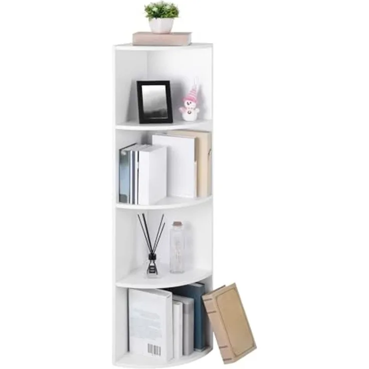 4 Ebenen Eckregal Standregal Bücherregal aus Holz für Küche Schlafzimmer Wohnzimmer Büro Weiß LBC42WT