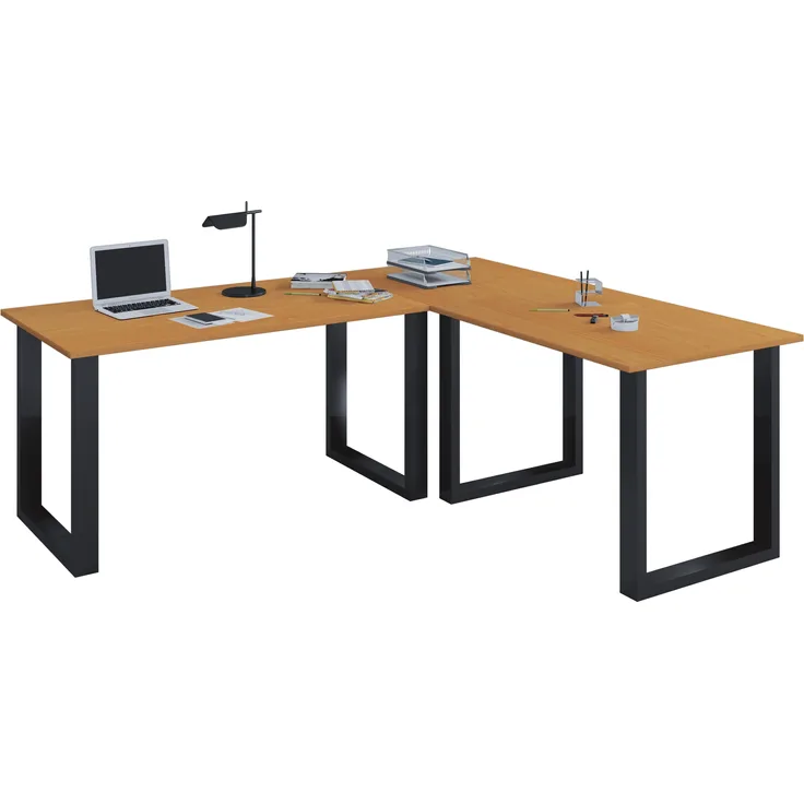 VCM Schreibtisch Lona 916415 Schwarz / Buche H. 76 x B. 190 x T. 190 cm