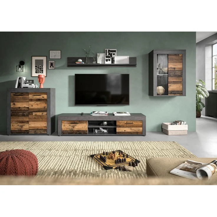 OTTO home Wohnwand AOSTA, Breite 330cm, 4-teilige Wohn-Kombination, (4-St, bestehend aus: Highboard, Lowboard, Wandboard & Vitrine), Wohnwand, Kombination, Anbauwand, Möbel Set, Schrankwand, Möbel Kombi – Bild 2