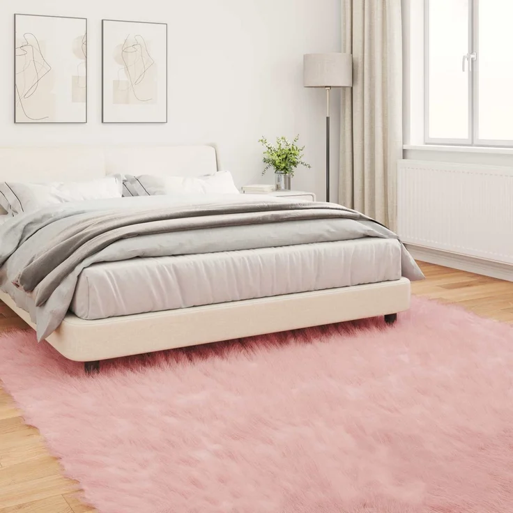 vidaXL Kunstschaffell Teppich Tafalla Rosa 240 x 240 cm Polyester 42021556 – Bild 3