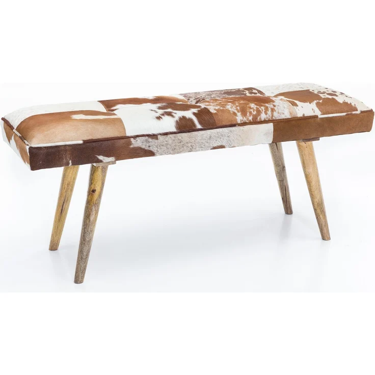 Wohnling Sitzbank Ziegenfell / Massivholz Bank 120 x 40 x 52 cm | Polsterbank Flur Esszimmer Braun | Kleine Bettbank Fell | Dielenmöbel Flurbank – Bild 1