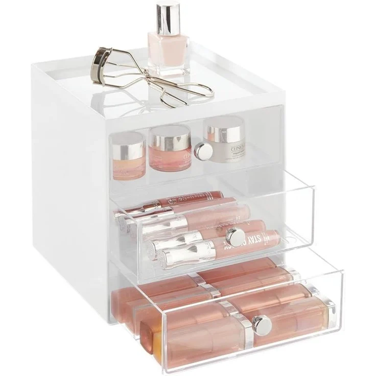 Organizer stapelbare Aufbewahrungsbox mit 3 Schubladen mDesign transparent/weiß – Bild 7