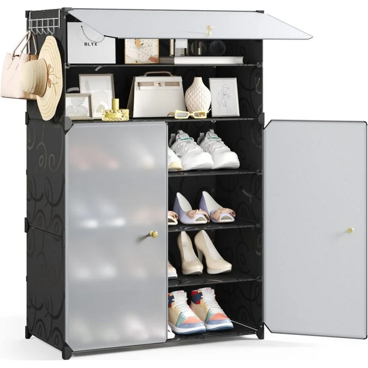 Mondeer Schuhregal Schuhschrank, mit Tür, Kunststoff, Platzsparend, 6 Ebenen für 18 Paar Schuhe – Bild 2