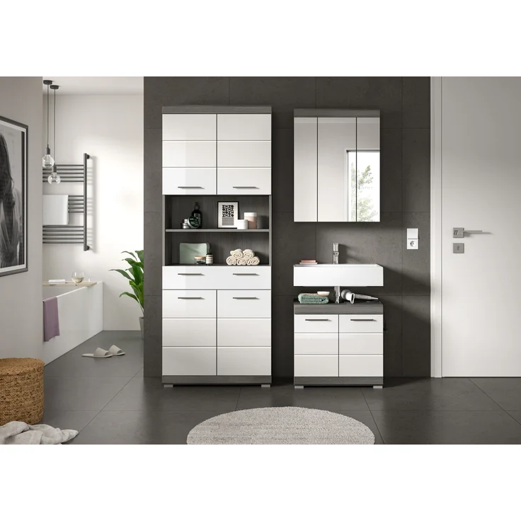 Badezimmer-Set >Scout< in Rauchsilber / Weiß Hochglanz - 149x191x34cm (BxHxT) – Bild 6