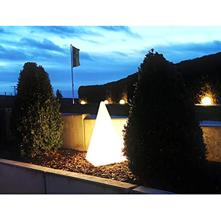 TRANGO LED Gartenleuchte, 7231-60L IP65 LED Gartenlampe, Außenlampe, Leucht-Figur *PYRAMIDE* 60cm weiß inkl. ca. 5 Meter Zuleitungskabel inkl. LED Leuchtmittel, Wegbeleuchtung, Außenleuchte, Gartenstrahler – Bild 2
