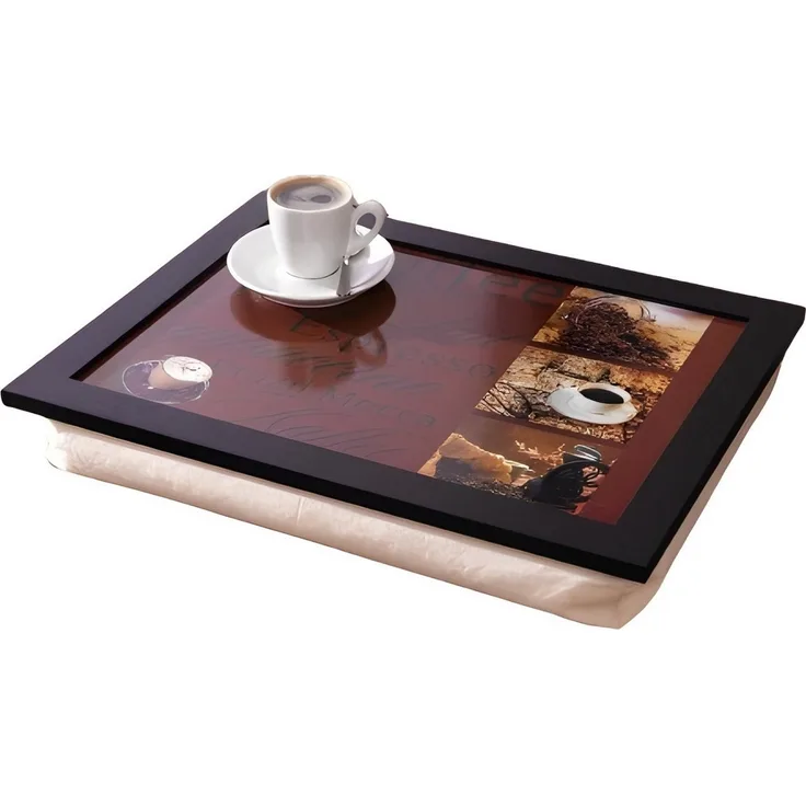 Dekoleidenschaft Laptop Tablett Knietablett "Kaffee" 43x33 cm, mit Kissen, Betttablett, Schoßtablett, Notebooktablett, Schoßtisch, Laptoptisch, Notebooktisch, Laptopkissen