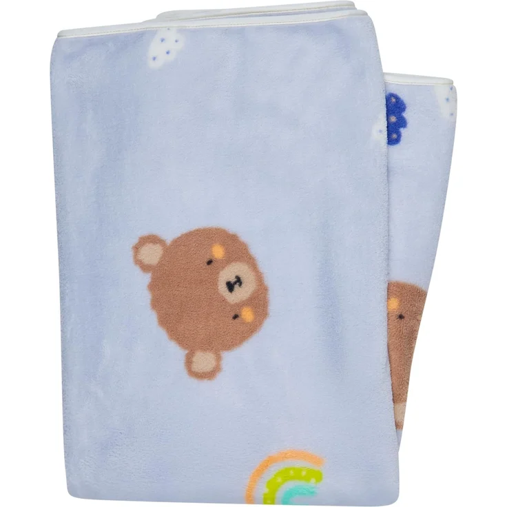 Sterntaler Babydecke Familie Bär, weiche Babydecke aus Plüsch, süßes All-Over Motiv, kurze und langflorige Seite, kuschelig und pflegeleicht, 100×75×1 cm, eisblau