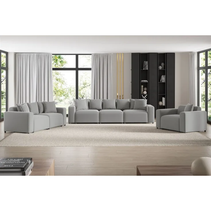 Sofaset Designersofas MEGAN 3-2-1 in Stoff Salvador Hellgrau