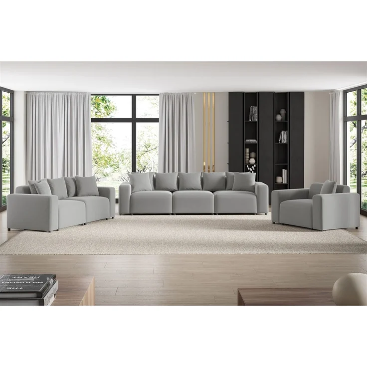 Sofaset Designersofas MEGAN 3-2-1 in Stoff Salvador Hellgrau – Bild 1