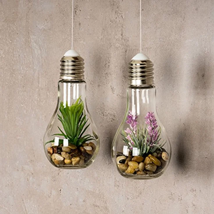 Levandeo® LED Dekoobjekt, 4er Set Sukkulenten Glühbirne Glas je B x H 8 x 19cm Deko LED Lampe – Bild 5