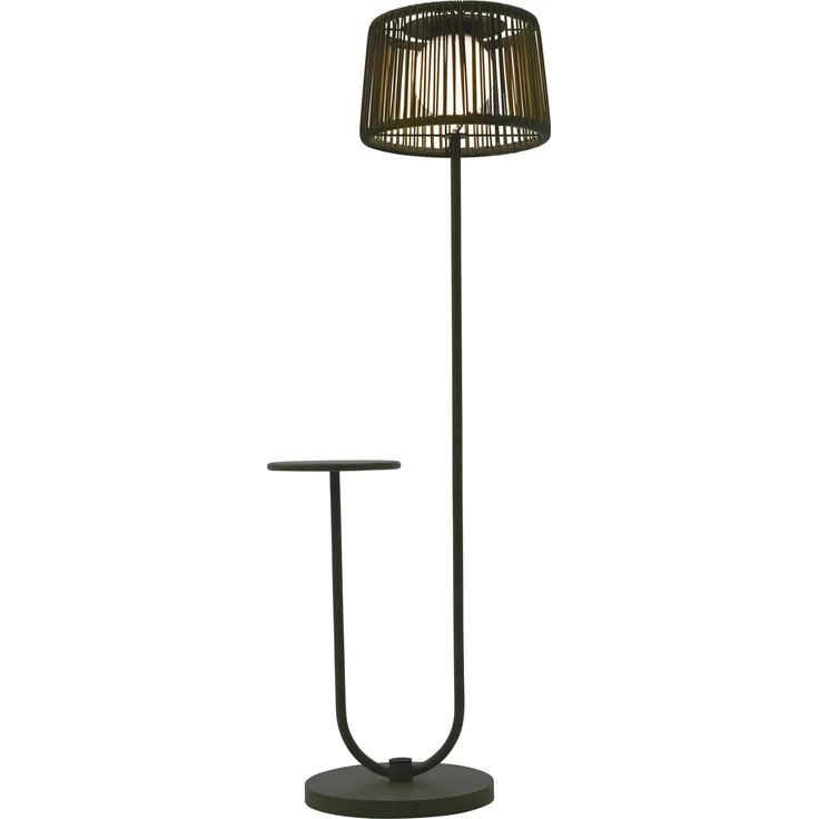 LECO Stehlampe mit Ablagetisch, Kunststoffgeflecht und Stahlrohrgestell lindgrün, 54x35x140 cm
