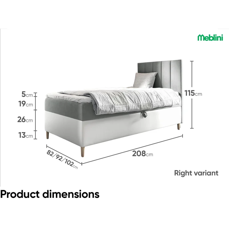 MEBLINI Kinderbett mit Bettkasten MAYA 1 90x200 Rechts – H3/Grau Samt Gepolstert Einzelbett mit Matratze - Polsterbett mit Stauraum - Bett mit Kopfteil – Stauraumbett – Bild 6