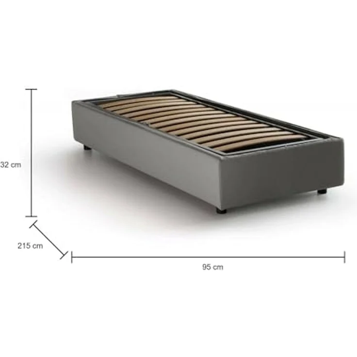 Talamo Italia - Einzelbett Caterina, Bettkasten mit Stoffbezug, 100 % Made in Italy, Öffnung vorne, geeignet für Matratzen 80x200 cm, Grau – Bild 2
