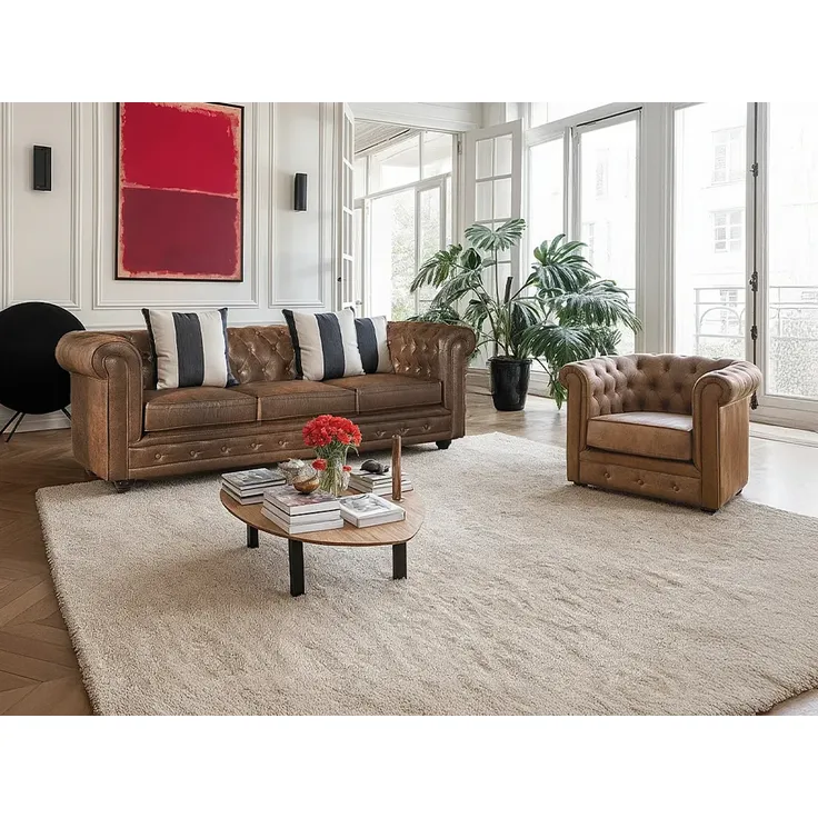 Vente-unique - CHESTERFIELD Sessel StoffStoff Braun - B 78 cm x H 72 cm x L 82 cm