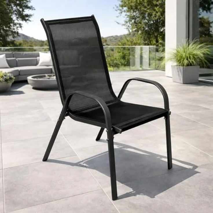 Outdoorstuhl Gartenstuhl Stapelstuhl Metall Anthrazit Textilen schwarz – Bild 1