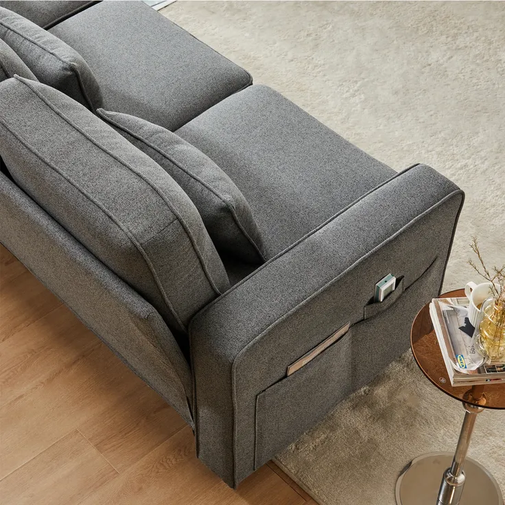 Big-Sofa, 264 cm, 4-Sitzer inkl. loser Zier- und Rückenkissen, Leinen Bezug, Polstersofa, Wohnzimmersofa – Bild 4