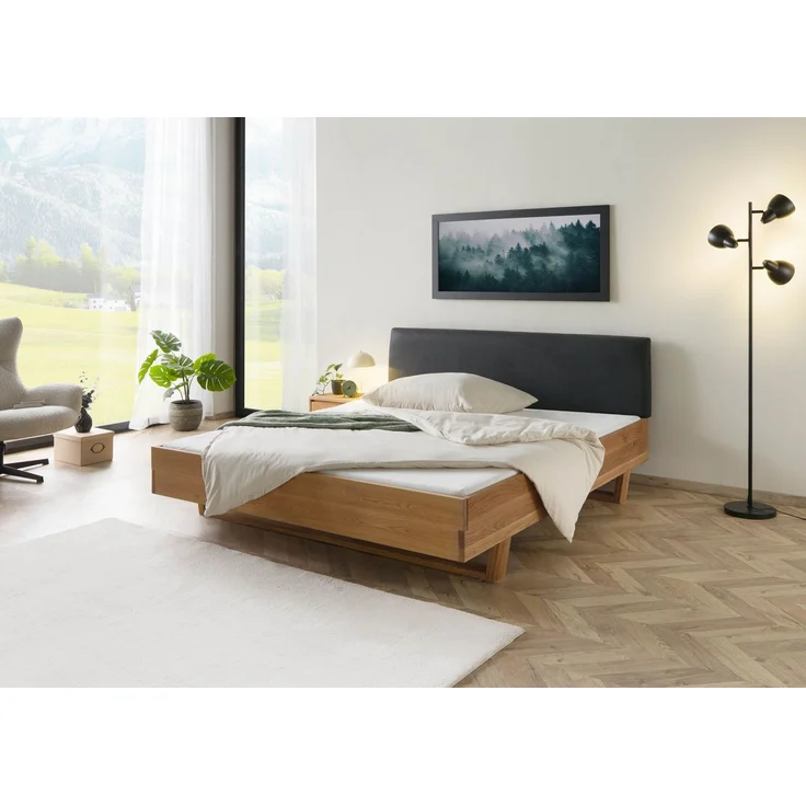 Bett mit Nachttisch links Eiche 160x200x85 natur geölt, Kopfteil anthrazit FICHTELBERG #50 – Bild 3