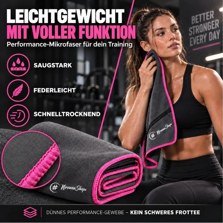 NirvanaShape Sporthandtuch NirvanaShape Mikrofaser Fitnesshandtuch mit Ecktasche und Knöpfen, saugfähig, leicht, schnelltrocknend, für Reisen, Fitness, Yoga, Sauna – Bild 2