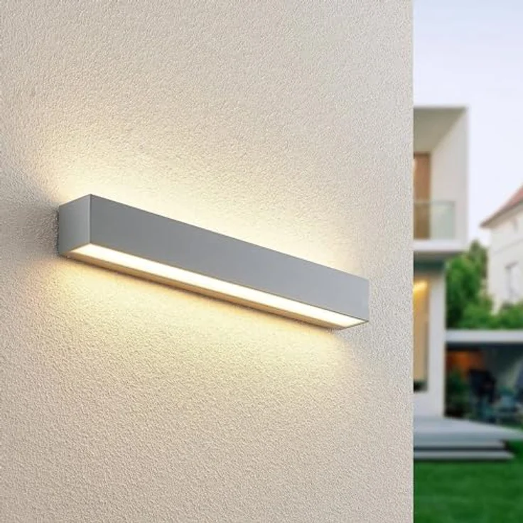 Lucande LED Wandleuchte Lengo, moderne 1-flammige Außenlampe in Aluminium, Schutzart IP65 für Terrasse, Balkon und Hauswand – Bild 2