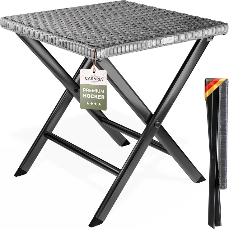 Casaria® Polyrattan Klapphocker 75kg Belastbarkeit 44 x 40 x 44 cm Klappbar Leicht Tragbar Wetterfest Garten Terrasse Balkon Camping Hocker Anthrazit