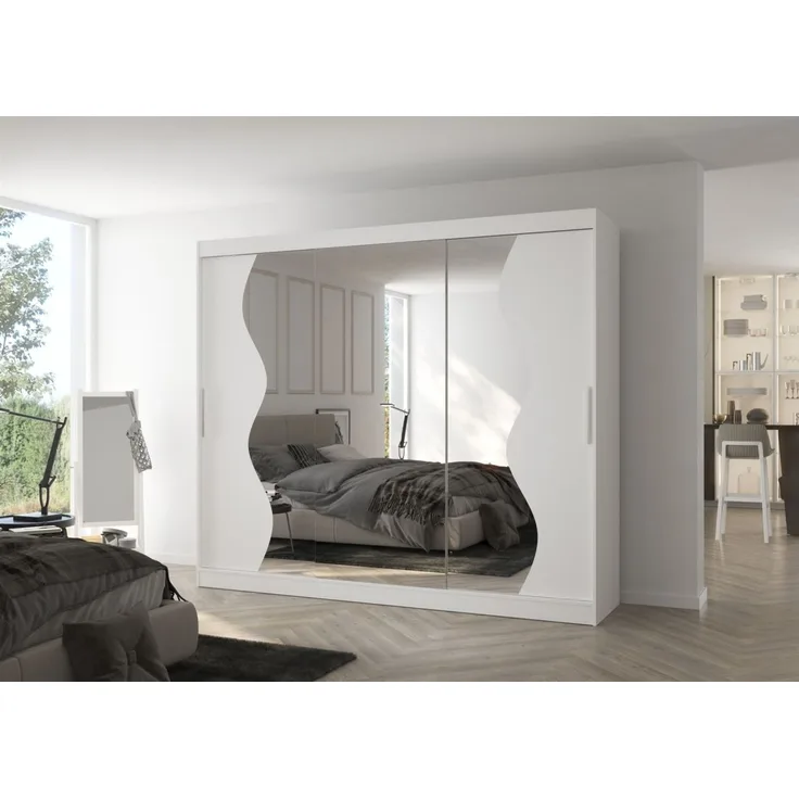 Schiebetürenschrank Schrank Nr. 550 in Weiß matt- Spiegel 250 x 215 x 58 cm