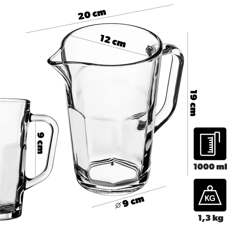 KADAX Krug, Glaskanne, Glaskrug aus robustem Glas, Wasserkrug mit Auslauf und handlichem Griff, Glaskaraffe für kalte Getränke, Saft, Milch, Eistee, transparent – Bild 3