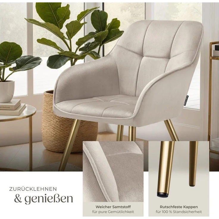 tectake Esszimmerstuhl Marilyn (6er Set, 6 St), gepolstert, in Samtoptik, gesteppt – Bild 3