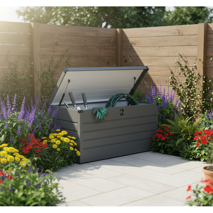 Metall-Aufbewahrungsbox Gartentruhe 600L Stauraum wetterfest – Bild 2