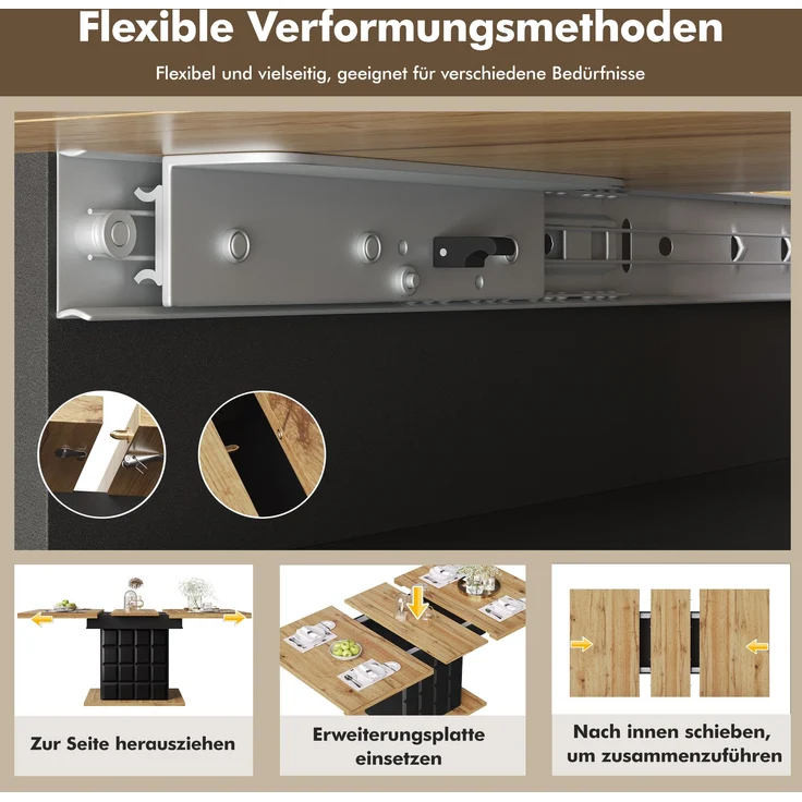 Esstisch ausziehbar 110-140x80x75 cm, mit kariertem Muster & verstecktem Stauraum – Bild 9