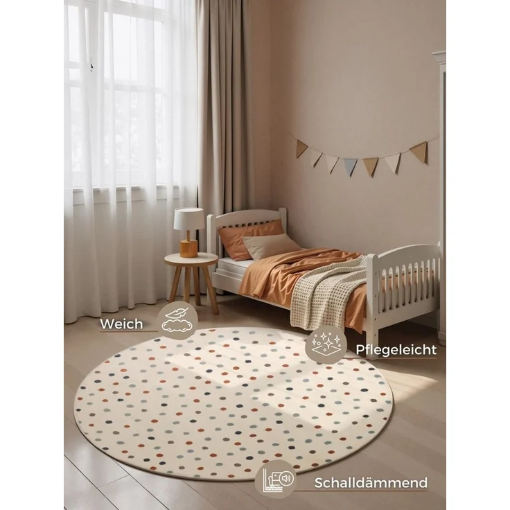 HANSE Home Kinderteppich Konfetti, rund, Höhe: 10 mm, Pflegeleicht, Weich, Kinderzimmer, Spielteppich, Spielunterlage – Bild 3